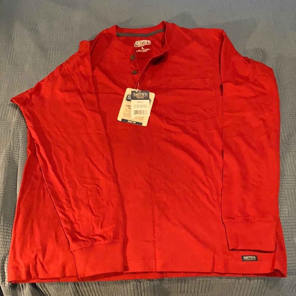 Smiths Workwear Mens Henley pocketed long-sleeve shirt in midweight 100% cotton.